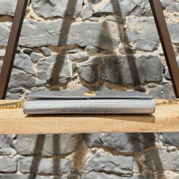 Saint Laurent Silver Metallic Kate Monogram Wallet On Chain Clutch - Picture 3 of 15